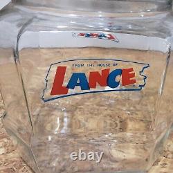 Vintage Lance Store Counter Top Display Glass Jar Wood Lid 8 Sides 6.5