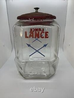 Vintage Large 10.5 Lance Glass Cracker Cookie Jar Countertop Store Display