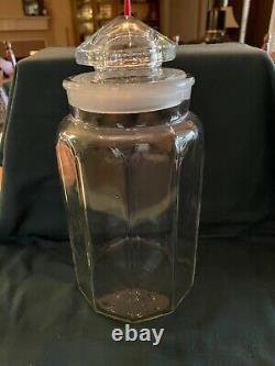 Vintage Large Clear Ten Sided Ground Glass Apothecary Candy Store Display Jar
