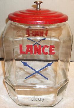 Vintage Large Lance Glass Cracker Cookie Jar Countertop Store Display VERY NICE
