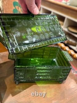 Vintage Lute's Cough Drops Green Glass Log Cabin Store Display