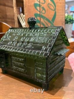 Vintage Lute's Cough Drops Green Glass Log Cabin Store Display