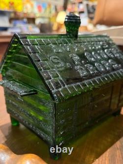 Vintage Lute's Cough Drops Green Glass Log Cabin Store Display