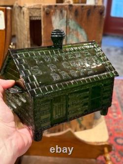 Vintage Lute's Cough Drops Green Glass Log Cabin Store Display