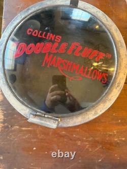 Vintage Marshmallow Tin Collins Double Fluff Rare Store Display with Glass Lid