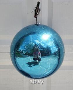 Vintage Mercury Glass Large Oversized Store Display BLUE Ball Christmas Ornament