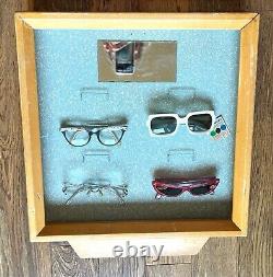 Vintage Mid Century RAY BAN Eye Glasses Sun Glasses Display WOOD withGLASS Holds 8