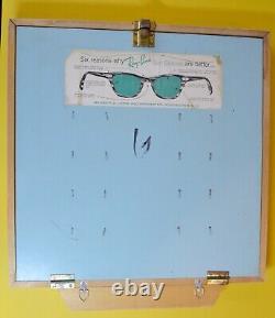 Vintage Mid Century RAY BAN Eye Glasses Sun Glasses Display WOOD withGLASS Holds 8