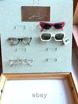 Vintage Mid Century RAY BAN Eye Glasses Sun Glasses Display WOOD withGLASS Holds 8