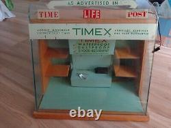 Vintage Mid-Century Wood & Heavy Glass Timex Lighted Watch Display Case 1950's