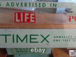 Vintage Mid-Century Wood & Heavy Glass Timex Lighted Watch Display Case 1950's