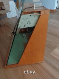 Vintage Mid-Century Wood & Heavy Glass Timex Lighted Watch Display Case 1950's