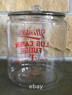 Vintage Minters Log Cabin Fudge 1¢ Glass Country Store Counter Display Jar/lid