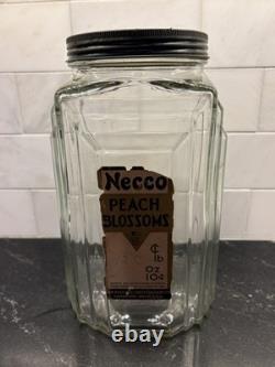 Vintage Necco Peach Blossom Art Deco Glass Candy Jar (store display) with lid