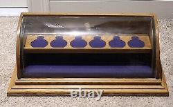Vintage Oak Curved Glass Store Counter Top Locking Pocket Watch Display Case