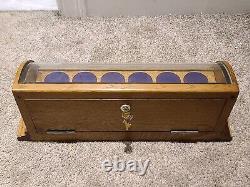 Vintage Oak Curved Glass Store Counter Top Locking Pocket Watch Display Case