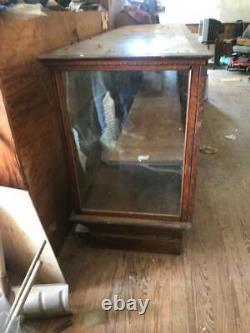 Vintage Oak Wooden Display Candy Old Store Case with Sliding 4 Glass Doors
