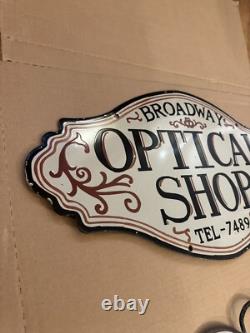 Vintage Optical Shop Glasses Sign Two Piece Rare Porcelain Double Sided