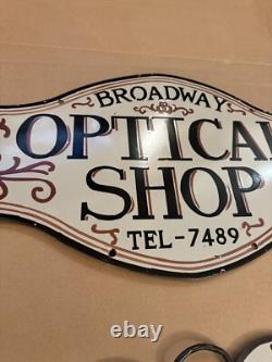 Vintage Optical Shop Glasses Sign Two Piece Rare Porcelain Double Sided