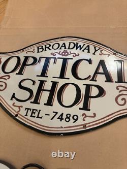 Vintage Optical Shop Glasses Sign Two Piece Rare Porcelain Double Sided