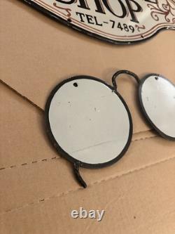 Vintage Optical Shop Glasses Sign Two Piece Rare Porcelain Double Sided