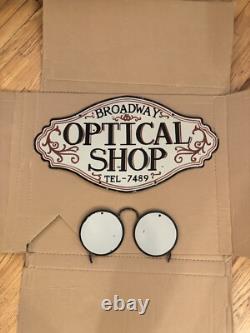 Vintage Optical Shop Glasses Sign Two Piece Rare Porcelain Double Sided
