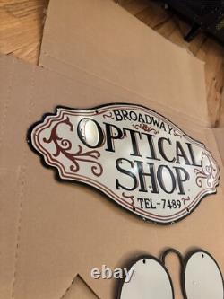 Vintage Optical Shop Glasses Sign Two Piece Rare Porcelain Double Sided