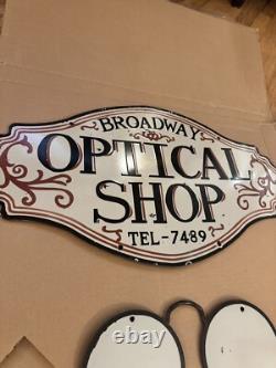 Vintage Optical Shop Glasses Sign Two Piece Rare Porcelain Double Sided