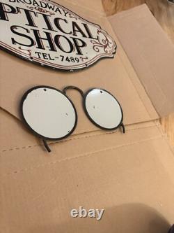 Vintage Optical Shop Glasses Sign Two Piece Rare Porcelain Double Sided