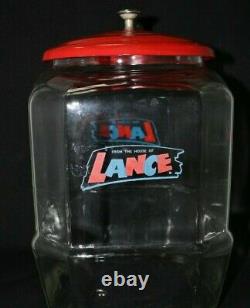 Vintage Original Advertising Lance Glass Store Display Cracker Cookie Jar & Lid