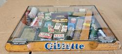 Vintage Original GILLETTE RAZOR BLADES Wood Glass Top Counter Store Display Case