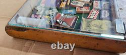 Vintage Original GILLETTE RAZOR BLADES Wood Glass Top Counter Store Display Case