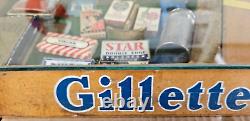 Vintage Original GILLETTE RAZOR BLADES Wood Glass Top Counter Store Display Case