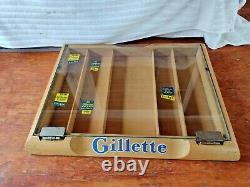 Vintage Original Gillette Razors Glass LID Wood Frame Store Display Case