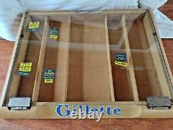 Vintage Original Gillette Razors Glass LID Wood Frame Store Display Case