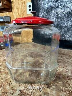 Vintage Original Lance Jar glass with Red Metal Top