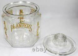 Vintage PLANTERS YELLOW MR. PEANUT Hexagon Glass Store Counter Display Jar