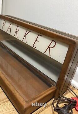 Vintage Parker Pen Wood & Glass No. 318 Display Case By Ressinger, Ferrill & Co