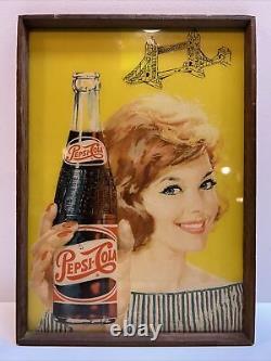 Vintage Pepsi Cola Glass Sign Old Store Display Advertising Soda Pop Cola German