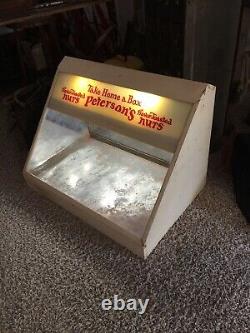Vintage Petersons Nut Lighted Glass Counter Top Display Case Cabinet 1930's