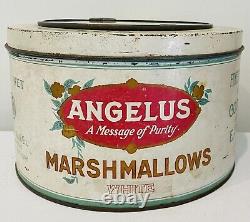 Vintage RARE Angelus Marshmallows Store Display Tin, Hinged Glass Lid, 5 lb
