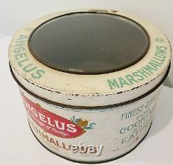 Vintage RARE Angelus Marshmallows Store Display Tin, Hinged Glass Lid, 5 lb