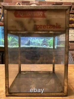 Vintage, REISMAN PRETZELS, Tin and Glass Store Counter-Top Showcase Display