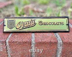 Vintage Reverse Painted Glass Sign Oeata Chocolate Winnipeg Canada Store Display