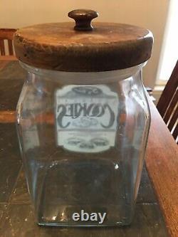 Vintage Secret Recipes Glass Jar With Wood Lid, General Store Counter Display