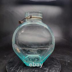 Vintage Societe Candy Jar Blue Glass Ribbed Slant Apothecary Store Display