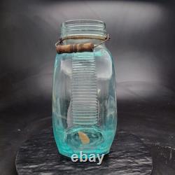 Vintage Societe Candy Jar Blue Glass Ribbed Slant Apothecary Store Display