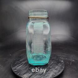 Vintage Societe Candy Jar Blue Glass Ribbed Slant Apothecary Store Display