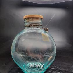 Vintage Societe Candy Jar Blue Glass Ribbed Slant Apothecary Store Display