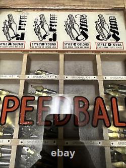 Vintage Speedball Calligraphy Pen Nibs Advertising wood glass Display Case